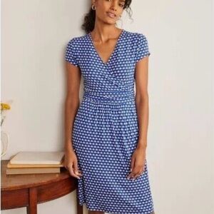 Boden Lola Jersey Knit Faux Wrap V-Neck Fit & Flare Blue Dress Size 8